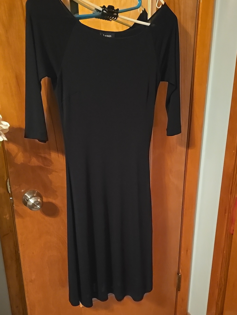 Lauren Ralph Lauren Black Scoop Shoulder Women's 3/4 Sleeve Midi Dress M